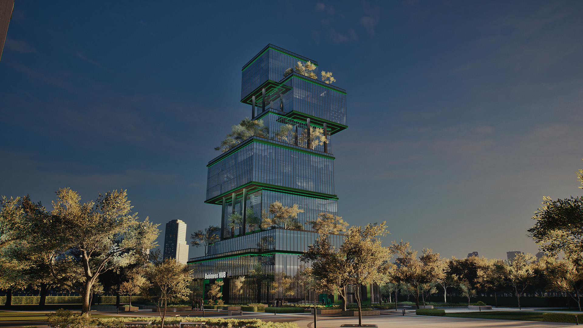 Business Hub - modern skyscraper with integrated greenery