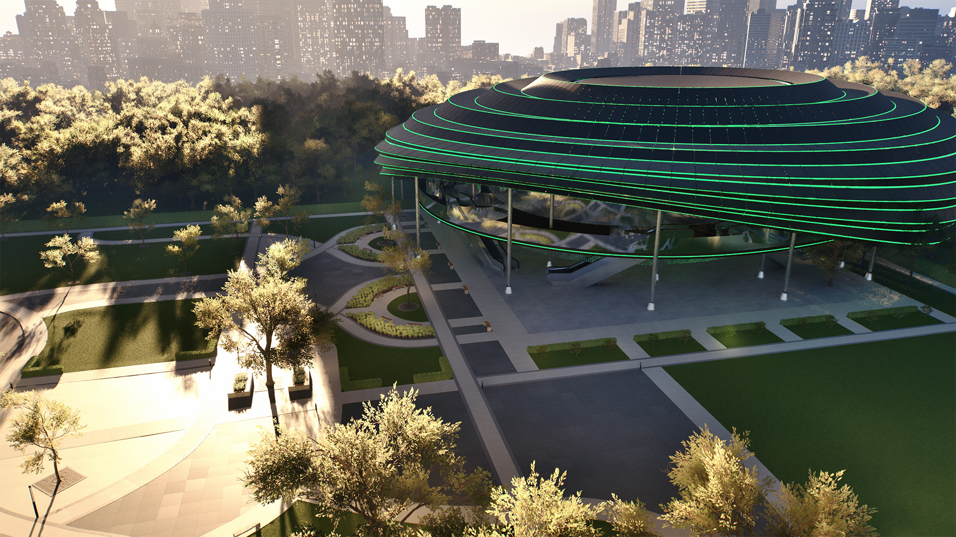 Expo Arena - circular arena with glowing green lights